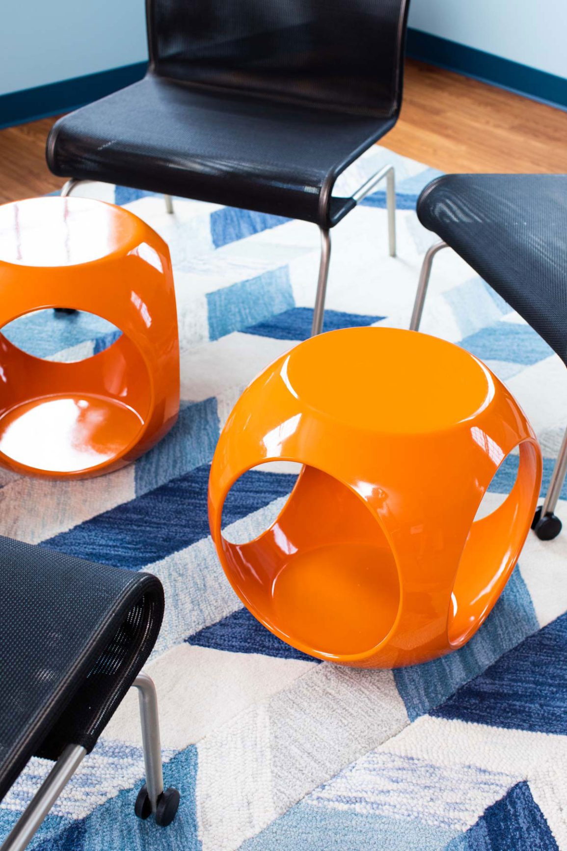Orange round coffee tables