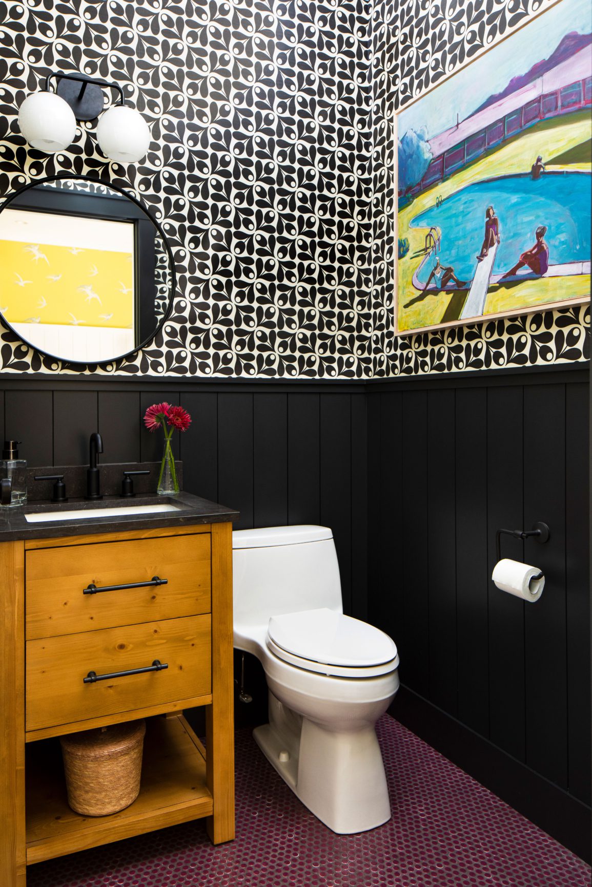 Black wallpaper bathroom