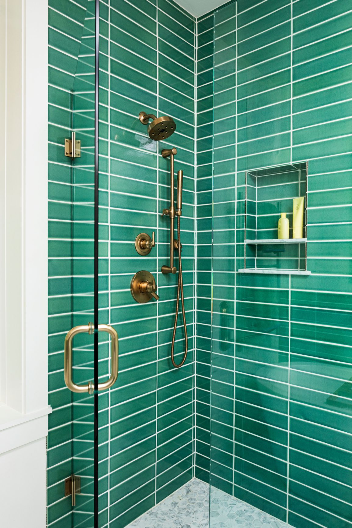 Green tiled shower