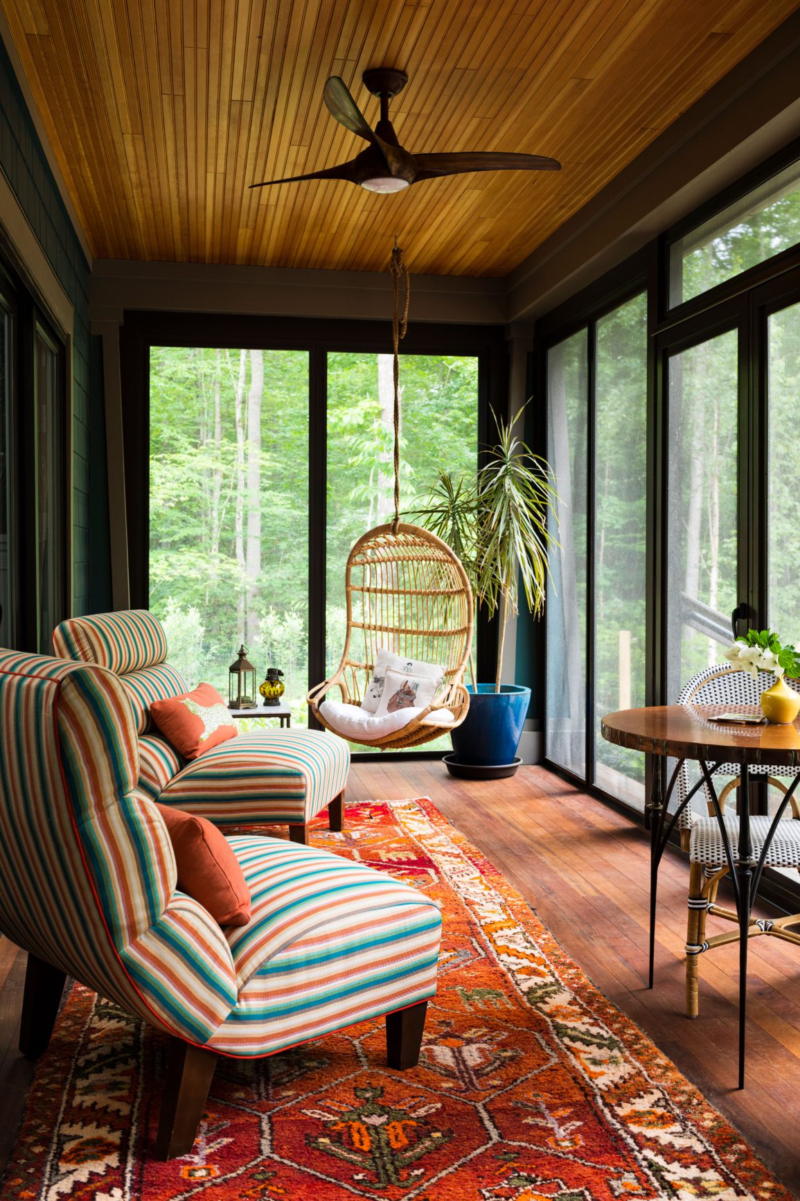 Screened porch and hanging chair